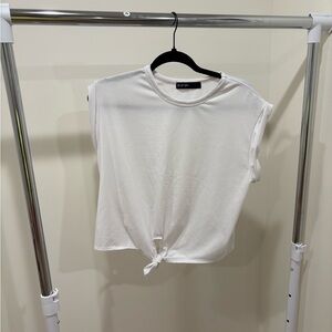 Elegant White Tie-Front Muscle Tee